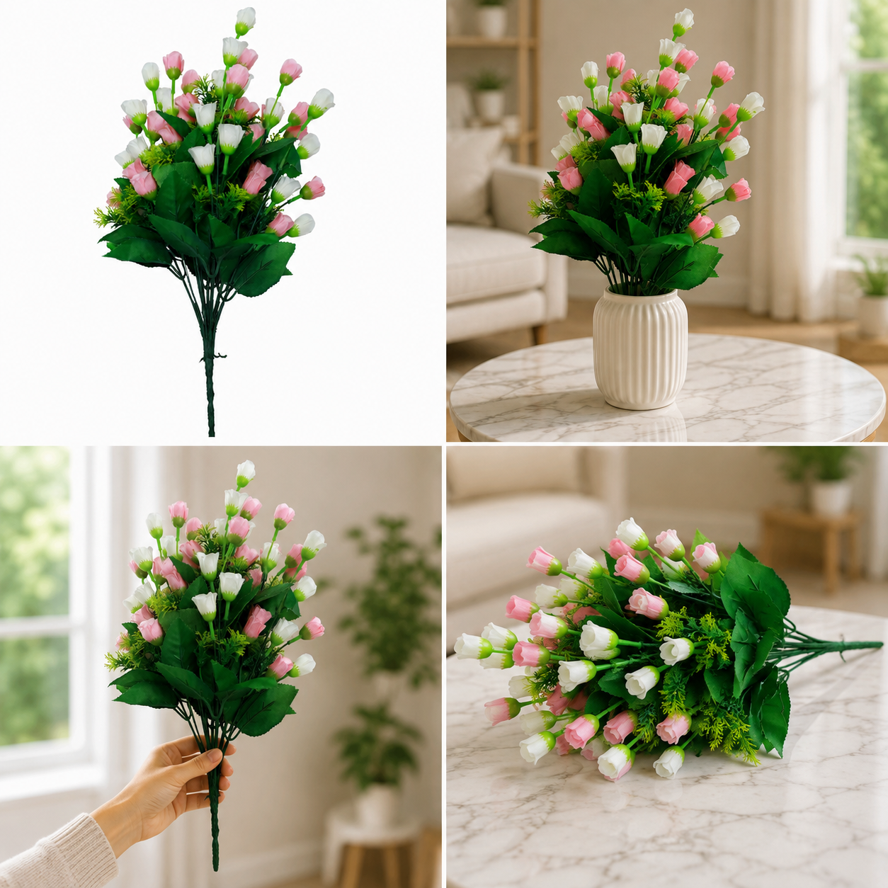 Artificial Mini Rose  Bud Flower Bunches |  Rose Buds Faux Roses |  Heads Small Fake Roses  | Tiny Craft Flowers |  Floral Heads Decorations with | tems for Wedding Bouquet
